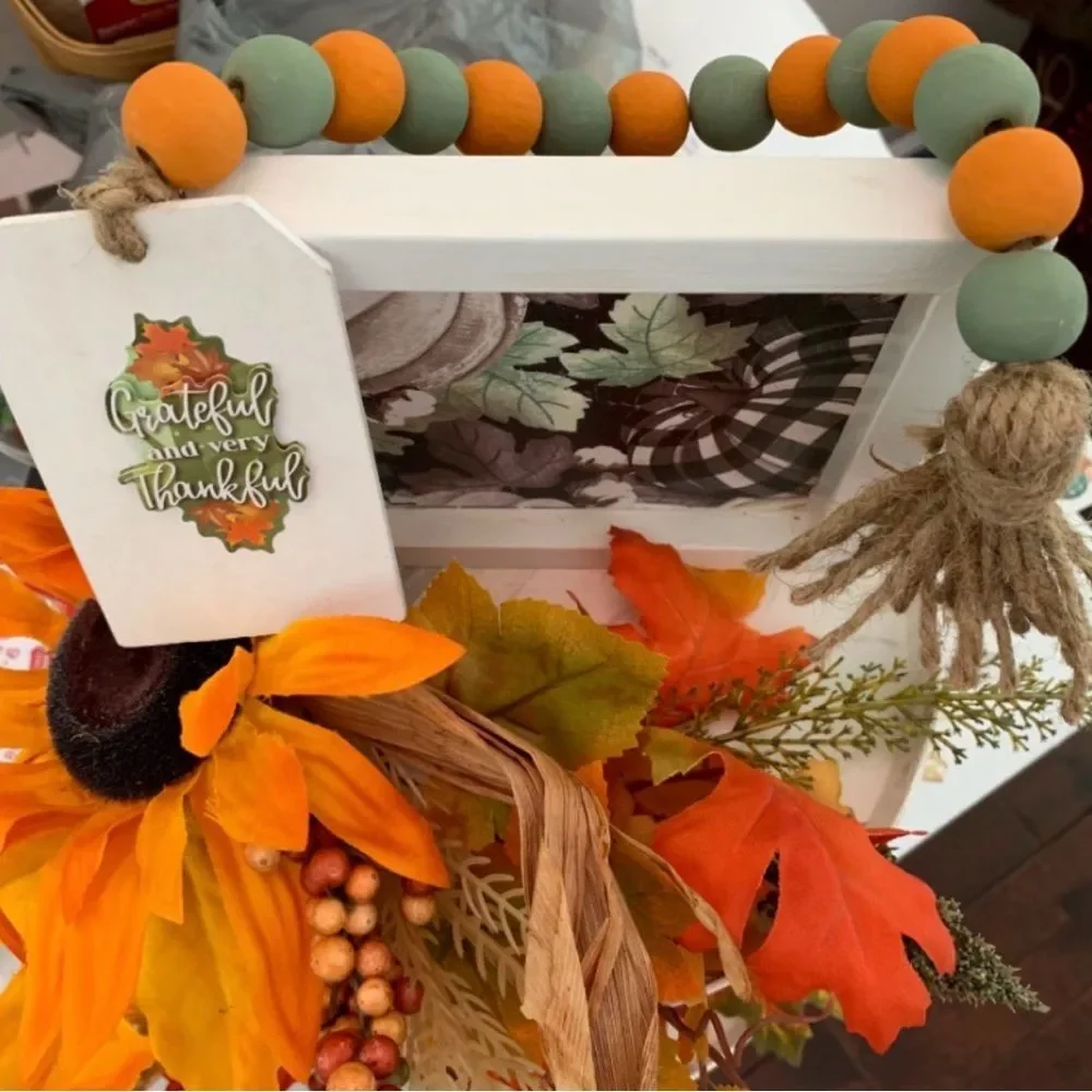 Autumn Beaded Thankful and Very Blessed Garland Fall Holiday Tier Tray Decor